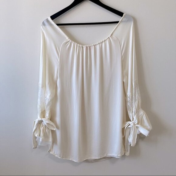 TORY BURCH 100% SILK WILLOW BLOUSE Ivory Top Lace - Picture 6 of 11